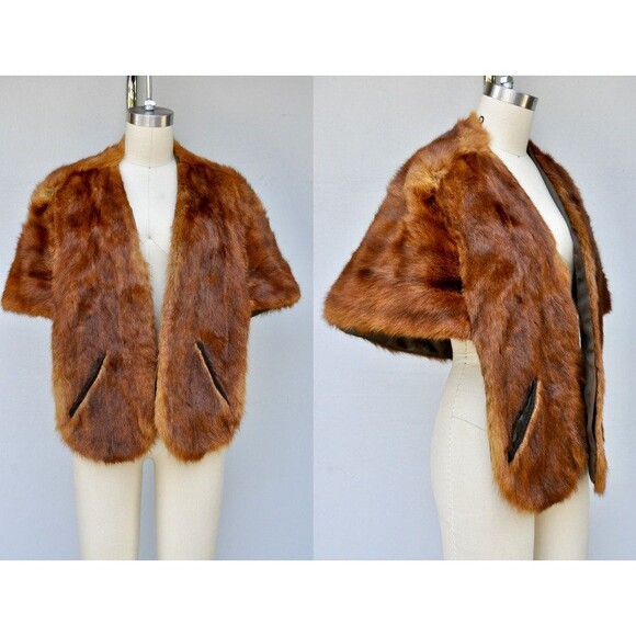 Vintage Mink Fur Stole Cape Capelet Wrap Shawl - 40s 50s Mid Century - Pin Up - Picture 1 of 9